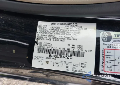 2008 Ford Fusion Sel из США, поврежденный, VIN 3FAHP08Z48R222303